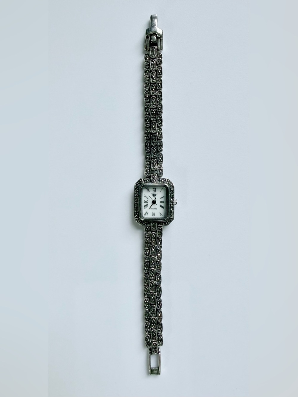 Vintage 925 Sterling Silver Marcasite Ladies Bracelet Watch